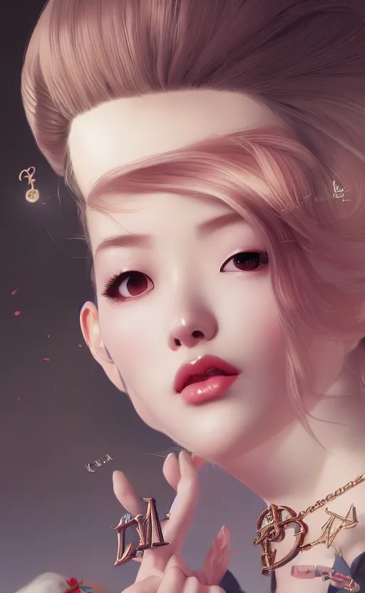 Image similar to a pin up and beautiful fashion charming dreamlke korea girl with lv jewelry, character art, art by artgerm lau and kyoung hwan kim and and ilya kuvshinov and john singer sargent, hyperdetailed, 8 k realistic, symmetrical, frostbite 3 engine, cryengine, dof, trending on artstation, digital art