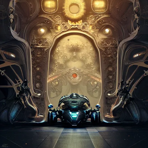 Image similar to cyborg supercar : by michal karcz, daniel merriam, victo ngai and guillermo del toro : ornate, dynamic, particulate, intricate, elegant, highly detailed, centered, artstation, smooth, sharp focus, octane render