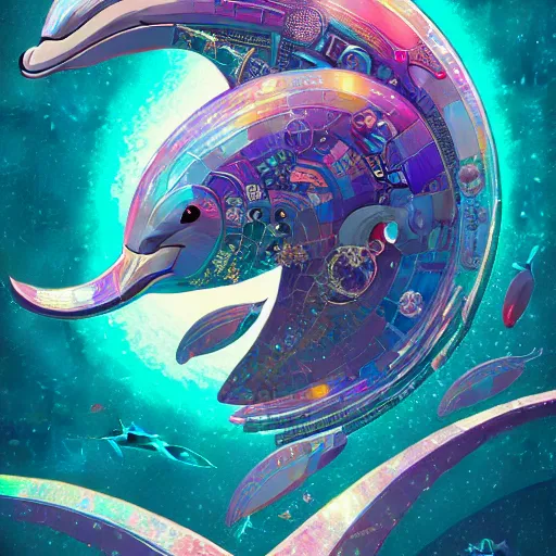 Image similar to a beautiful hyperdetailed character design 4 k wallpaper illustration of a cute dolphin, victo ngai cyberpunk style, from china, style of studio ghibli, makoto shinkai, raphael lacoste, louis comfort tiffany, artgerm, james jean, ross tran, chinese style