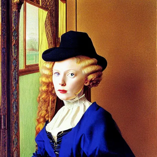Image similar to blonde victorian princess, hyperrealism, concept art, jan van eyck