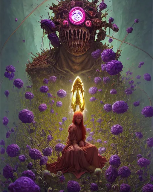 Image similar to the platonic ideal of flowers, rotting, insects and praying of cletus kasady carnage thanos davinci nazgul wild hunt chtulu mandelbulb ponyo heavy rain bioshock, d & d, fantasy, ego death, decay, dmt, psilocybin, concept art by randy vargas and greg rutkowski and ruan jia and alphonse mucha