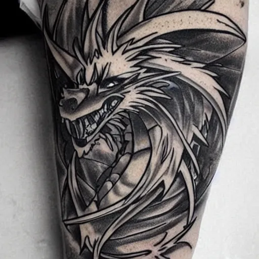 Image similar to simple anime manga full color dragon!! Emerald and obsidian dragon, forearm tattoo, tattoo