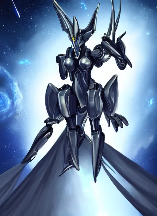 Image similar to cinematic shot, cosmic sized perfectly proportioned stunning beautiful anthropomorphic robot mecha female dragon, space background, larger than galaxies, posing elegantly, holding milky way in hands, sleek silver armor, epic proportions, epic size, epic scale, ultra detailed digital art, furry art, macro art, dragon art, giantess art, warframe fanart, furaffinity, deviantart