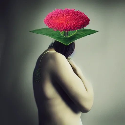 Image similar to huge flower as head, woman standing in a luxury apartment, surreal photography, dramatic light, impressionist painting, digital painting, artstation, georgia o'keeffe