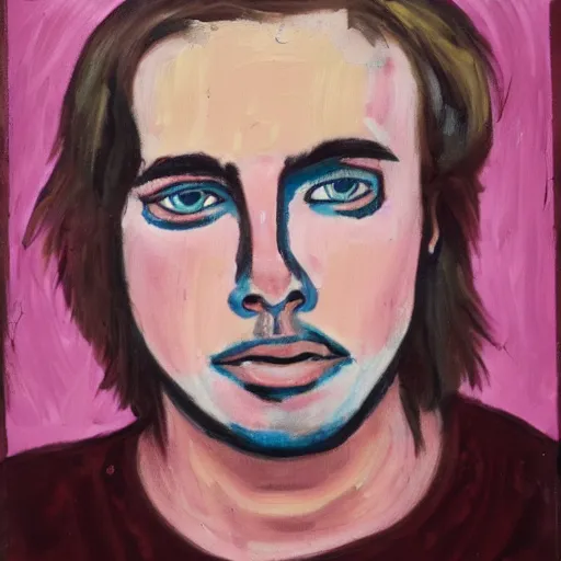 Image similar to portrait of 2 0 year old white man with big pink lips, messy medium length hair