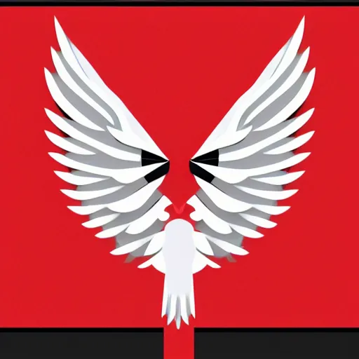 Image similar to geometric white eagle flying above an open black book, icon, red background, vector, simple logo, cgsociety, artstation, octane render