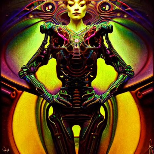 Image similar to extremely psychedelic beautiful brutalist cyborg organism infected by night. intricate, elegant, highly detailed, extremely lifelike photorealistic digital painting, artstation. steichen, gaston bussiere, tom bagshaw, brutalist cyberpunk alphonse mucha, geiger. elegant minimalism. anatomically correct. sharp focus. surreal lush melancholic cosmic hallucination