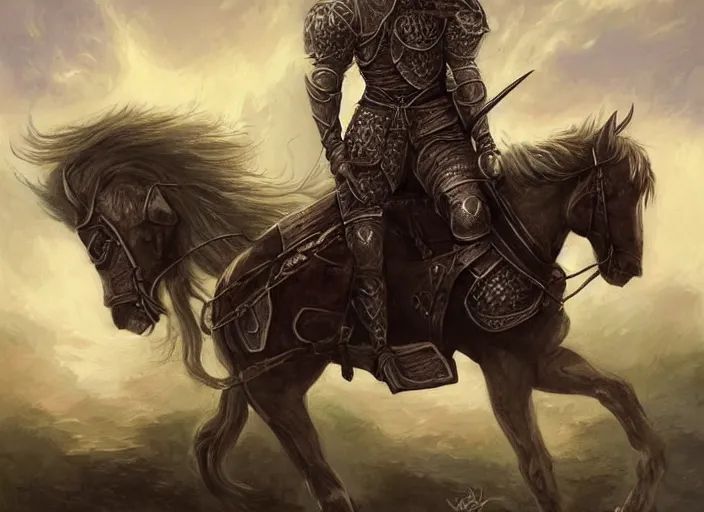 Prompt: knight on horseback, fantasy art, very detailed, beautiful