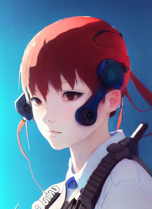 Prompt: a girl with sports clothes, blue lens airsoft mask, softair center landscape, illustration, concept art, anime key visual, trending pixiv fanbox, by wlop and greg rutkowski and makoto shinkai and studio ghibli and kyoto animation, airsoft cqb, symmetrical facial features, short hair, red airsoft electric pistol, realistic anatomy