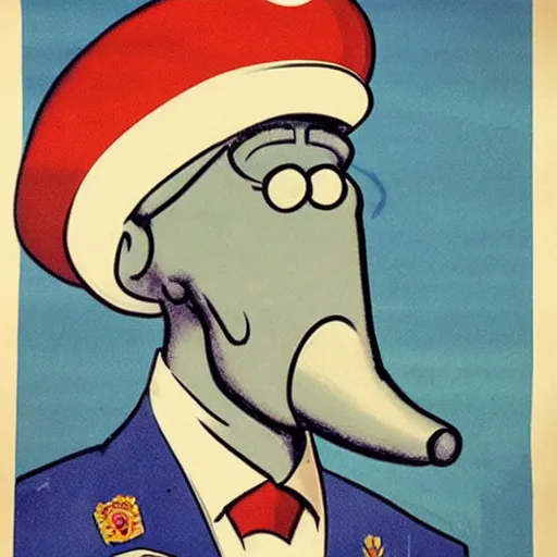 Image similar to handsome squidward, soviet propaganda poster