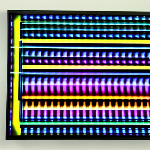 Prompt: abstract interface lcd screen pattern, chromatic abberation, screen glitches, lines and oscillations, 1 9 8 0 s hardware,