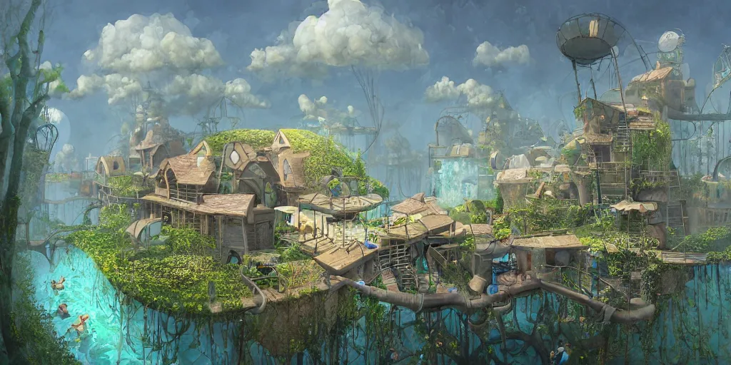 Image similar to gediminas pranckevicius waterpark painting by cinematic lighting, epic composition, highly detailed