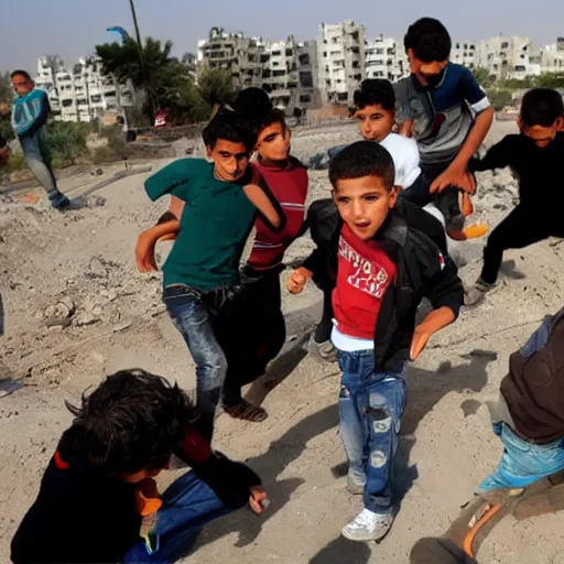 Image similar to kids in gaza strip battling each other with digimons