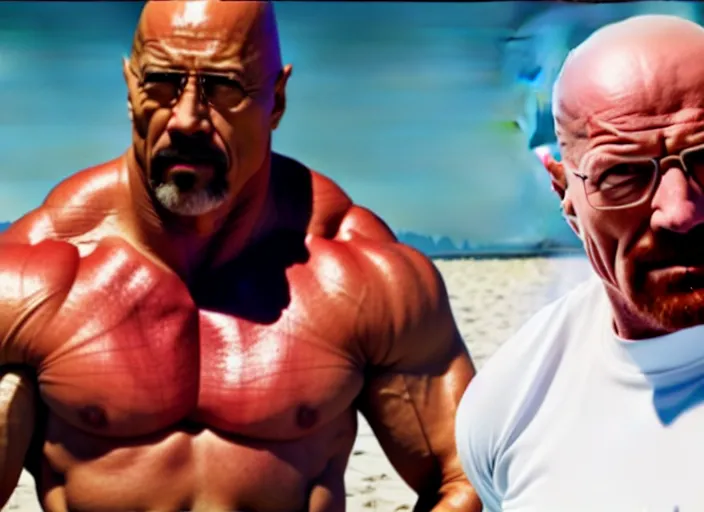 Image similar to film still of walter white as dwayne johnson in baywatch movie 2 0 1 7, 8 k