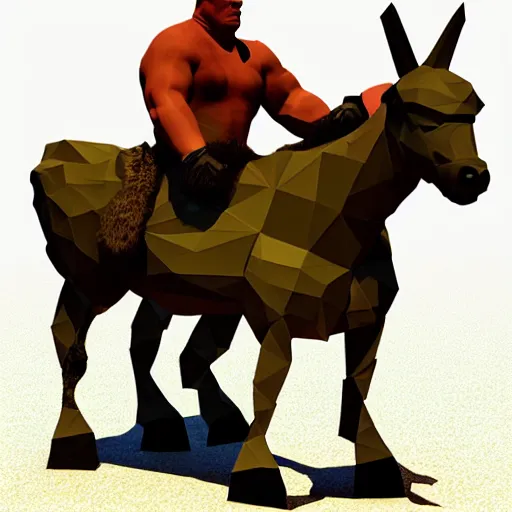 Prompt: Brock Lesnar riding a donkey, low poly render