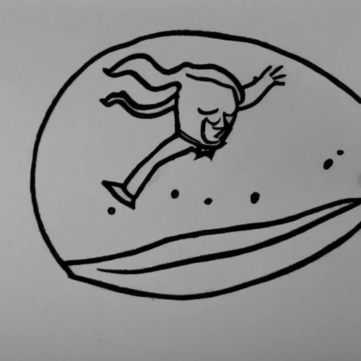 Prompt: minimalistic neat ink drawing of cartoon wizard falling above the sea, by Bill Waterson, by Rutkowsky,