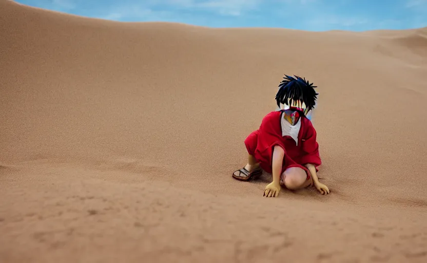 Image similar to a luffy in sand dunes, photography