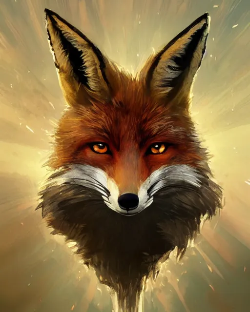 Image similar to What does the fox say, portrait, magic the gathering artwork, D&D, fantasy, cinematic lighting, centered, symmetrical, highly detailed, digital painting, artstation, concept art, smooth, sharp focus, illustration, volumetric lighting, epic Composition, 8k, art by Akihiko Yoshida and Greg Rutkowski and Craig Mullins, oil painting, cgsociety