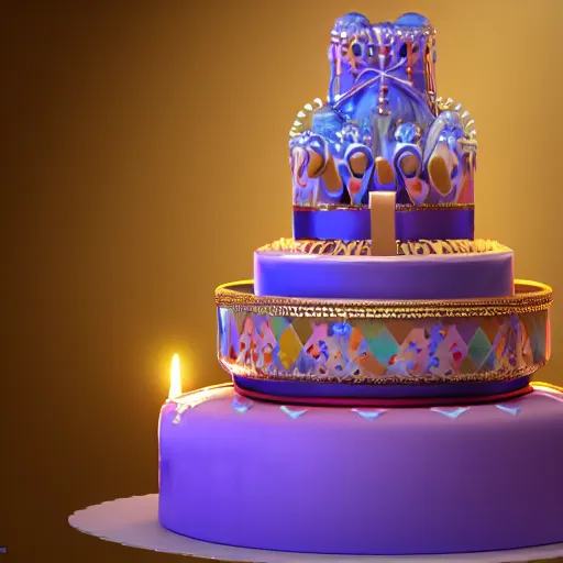 Image similar to epic view of a giant birthday cake with lit candles, cake, candles, 4 k, hyperdetailed, hyperrealistic, trending on artstation, ornate, elegant, dramatic lighting