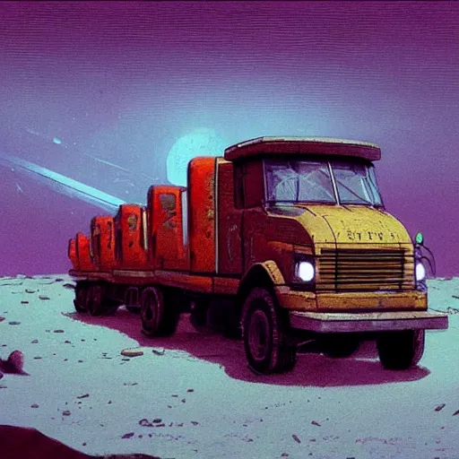 Image similar to concept art of a rusty sci - fi truck, by simon stalenhag