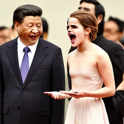 Prompt: emma watson yelling at xi jinping