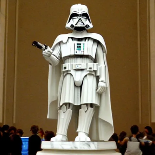 Prompt: white marble sculpture of darth vader in the louvre, by michelangelo