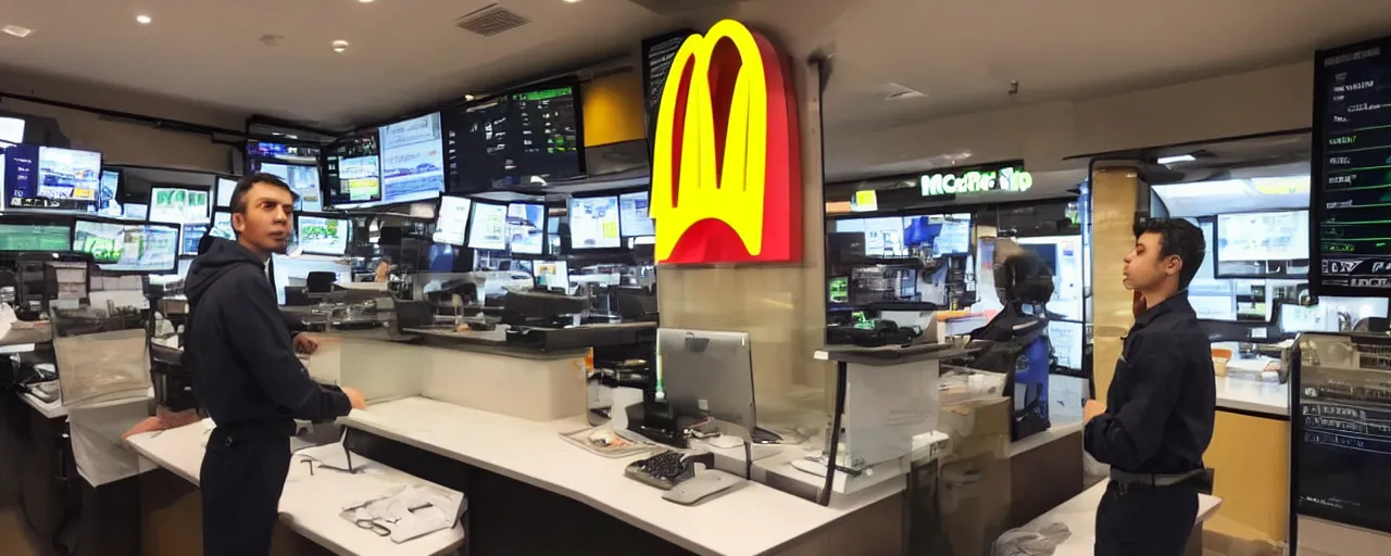 Image similar to ex crypto currency trader working in mcdonals