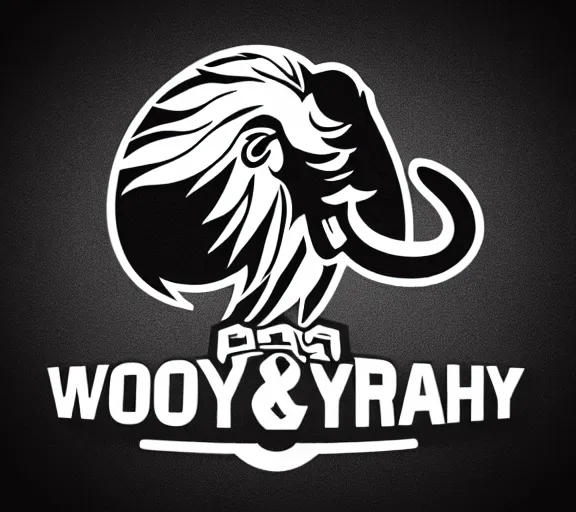 Image similar to angry energetic dynamic wooly mammoth!!! sports logo!!! black and white logo inspiration