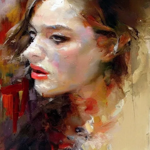 Image similar to spontaneous palette knife romantic portrait, beautiful juicy brush strokes, by Richard schmid and Sargent, trending on cgsociety, expressionism, unfinished painting, linen canvas