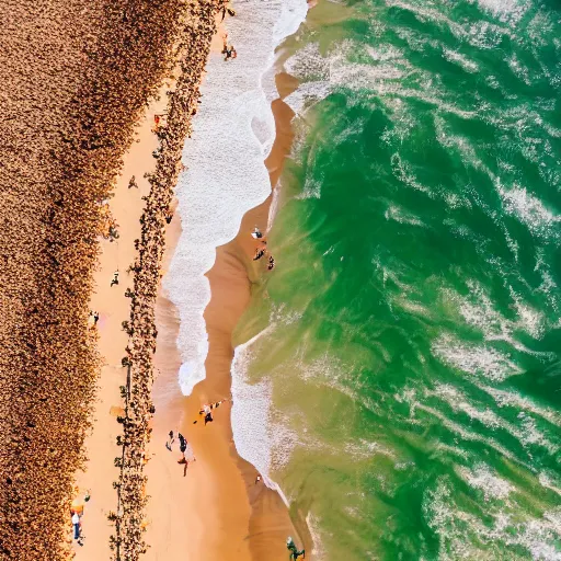 Prompt: An aerial shot of a crowded Californian beach on a sunny day