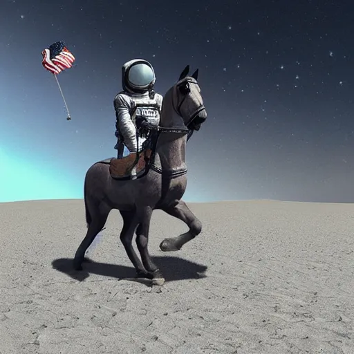 Image similar to a! horse! riding on a cosmonaut photorealistic