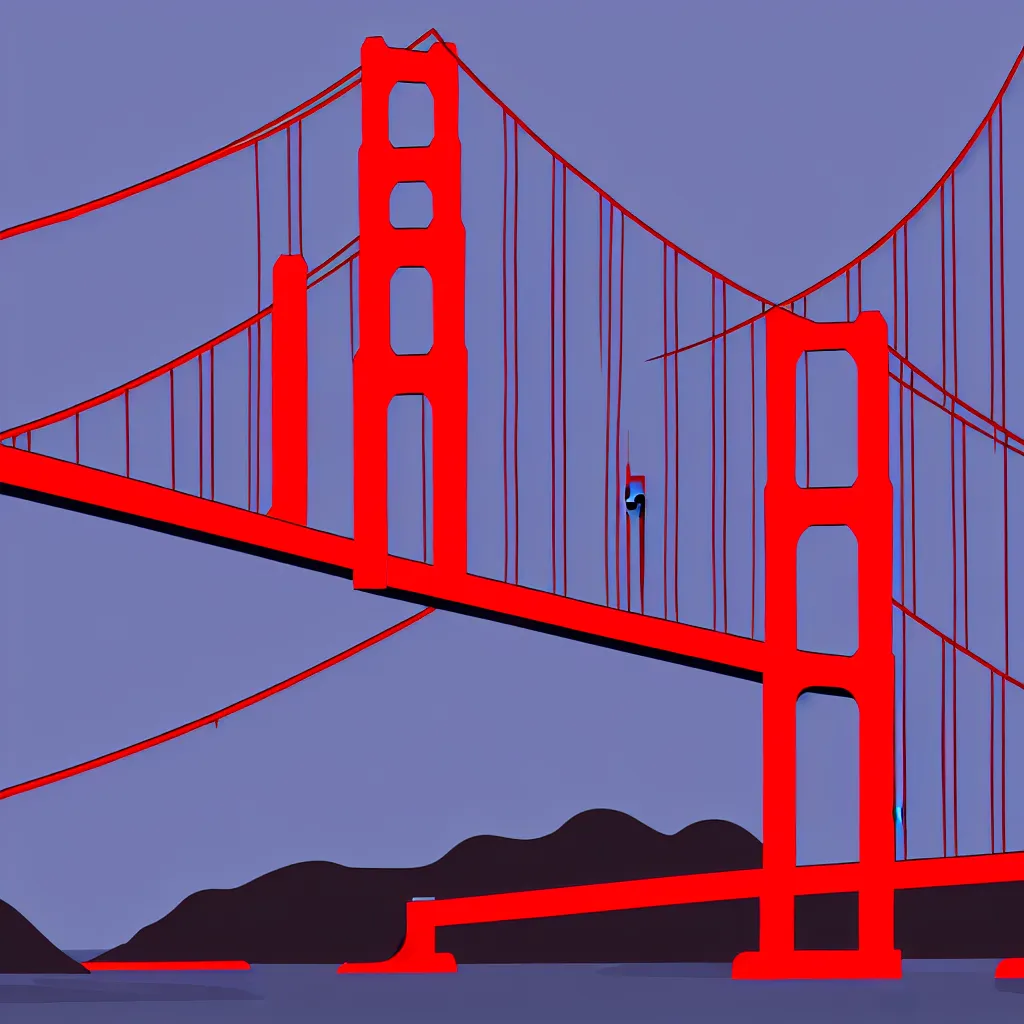 Image similar to octopus attacking golden gate bridge, vector art, 8k, trending on artstation