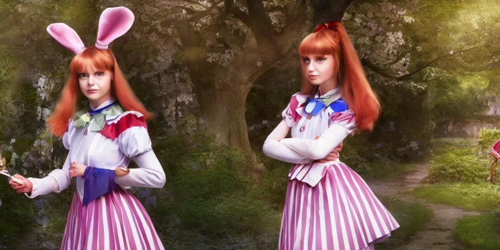 Prompt: Photorealistic Alice from Alice in wonderland wearing a japanise school uniform, 4k