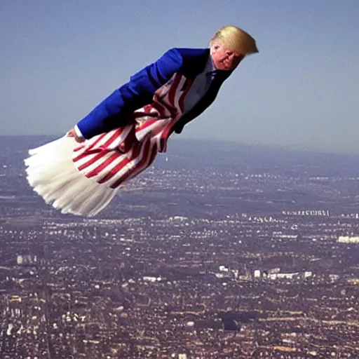 Prompt: donald trump flying in the air