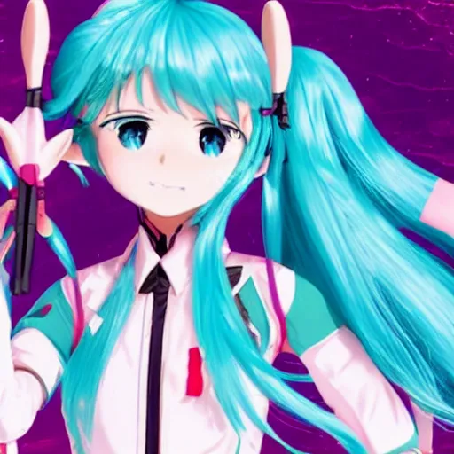 Image similar to hatsune miku in the hunger games