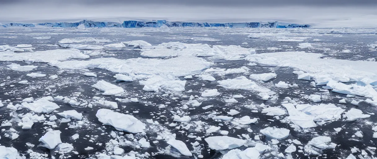 Image similar to atmospheric gorgeous award winning hd 8 k 3 5 mm depth of field filmic aerial establishing shot national geographic photograph of antarctica barren snowy landscape with a blizzard rolling into the frame