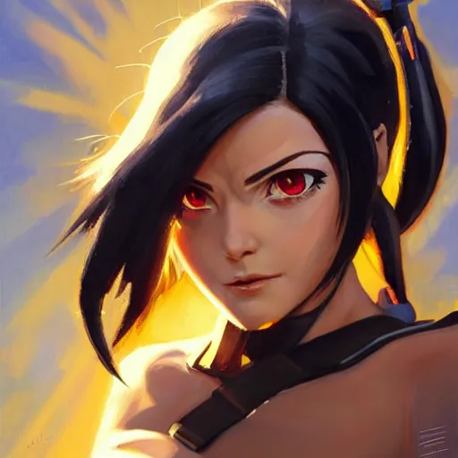 Image similar to greg manchess portrait painting of battle angel alita as overwatch character, totally whack, medium shot, asymmetrical, profile picture, organic painting, sunny day, matte painting, bold shapes, hard edges, street art, trending on artstation, by huang guangjian and gil elvgren and sachin teng