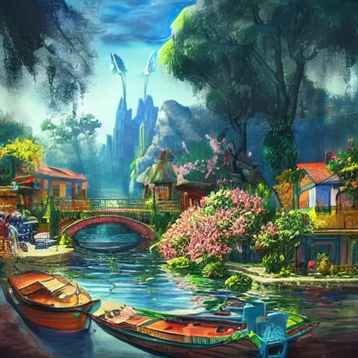 Image similar to Beautiful happy picturesque charming sci-fi town in harmony with nature. Beautiful light. Water and plants. Nice colour scheme, soft warm colour. Beautiful detailed artistic painting by Vincent. (2022)