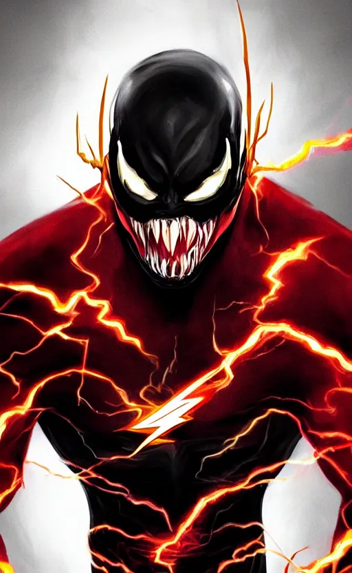 Image similar to portrait of venom as the flash, black and red, dynamic lighting, cinematic, ultra detailed, trending on art station, stunning visuals, creative, fantasy concept art