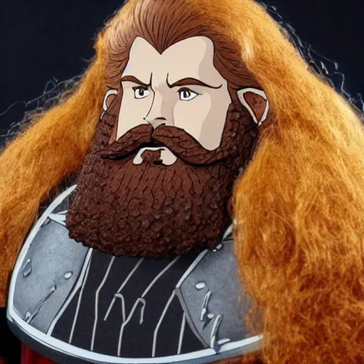 Image similar to gimli from the anime lord of the rings (1986), with ginger hair and a big beard, studio ghibli, very detailed, realistic