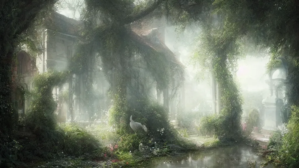 Prompt: the secret garden. the hidden garden. private garden. andreas achenbach, artgerm, mikko lagerstedt, zack snyder, tokujin yoshioka