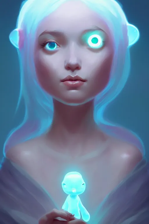 Prompt: super cute Bioluminescent Princess character concept, soft light, soft mood, realistic body features and face, illustration, painting oil on canvas by Elena Zhurikhina and Goro Fujita and Charlie Bowater, octane render trending on artstation, 4k, 8k, HD