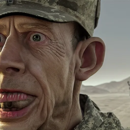 Image similar to hyperrealistic dslr film still of barney fife surprised in afghanistan war, stunning 8 k octane comprehensive 3 d render, inspired by istvan sandorfi & greg rutkowski & unreal engine, perfect symmetry, dim volumetric cinematic lighting, extremely hyper - detailed, extremely lifelike attributes & lifelike texture, intricate, masterpiece, artstation, stunning