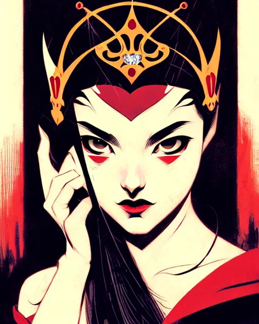 Prompt: beautiful teen vampire princess with tiara, symmetrical face, evil, portrait, cinematic, dramatic, powerful, super detailed and intricate, by koson ohara, by darwyn cooke, by greg rutkowski, by satoshi kon