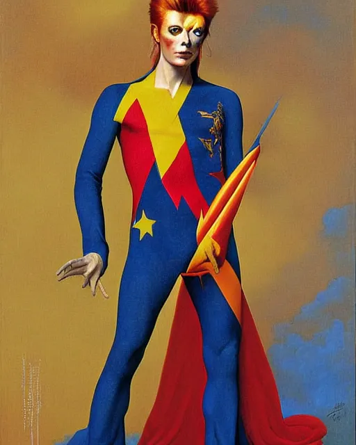 Prompt: david bowie as a ziggy stardust by jean auguste dominique ingres by thomas blackshear