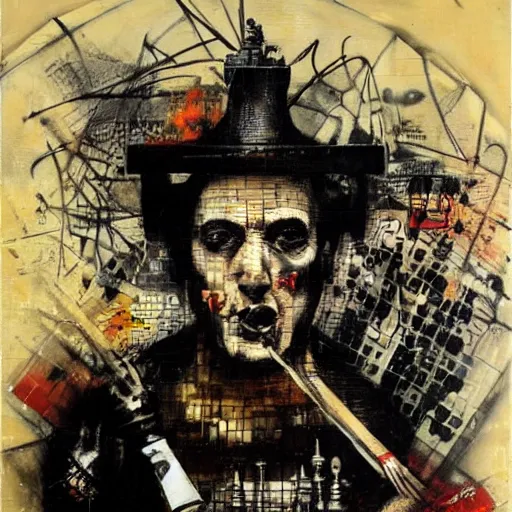 Prompt: chess and politics by an anarchist, by karol bak, banksy, simon bisley, guy denning, mimmo rotella, ravi zupa