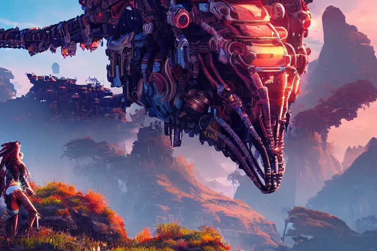 Image similar to bristleback machine mecanical creature robot of horizon forbidden west horizon zero dawn radiating a glowing aura global illumination ray tracing hdr fanart arstation by ian pesty and alena aenami artworks in 4 k