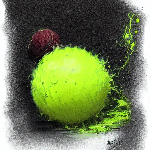 Image similar to a tennis ball monster, digital art, fantasy, magic, trending on artstation, ultra detailed, professional illustration by Basil Gogos