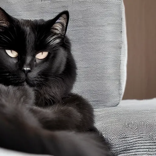 Image similar to a beautiful black cat sleeping on a fluffy sofa