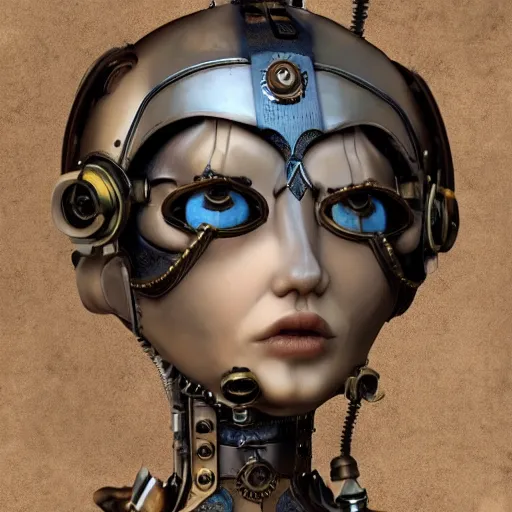 Image similar to Steampunk humanoid robot, digital art, artstation, detailed, realistic